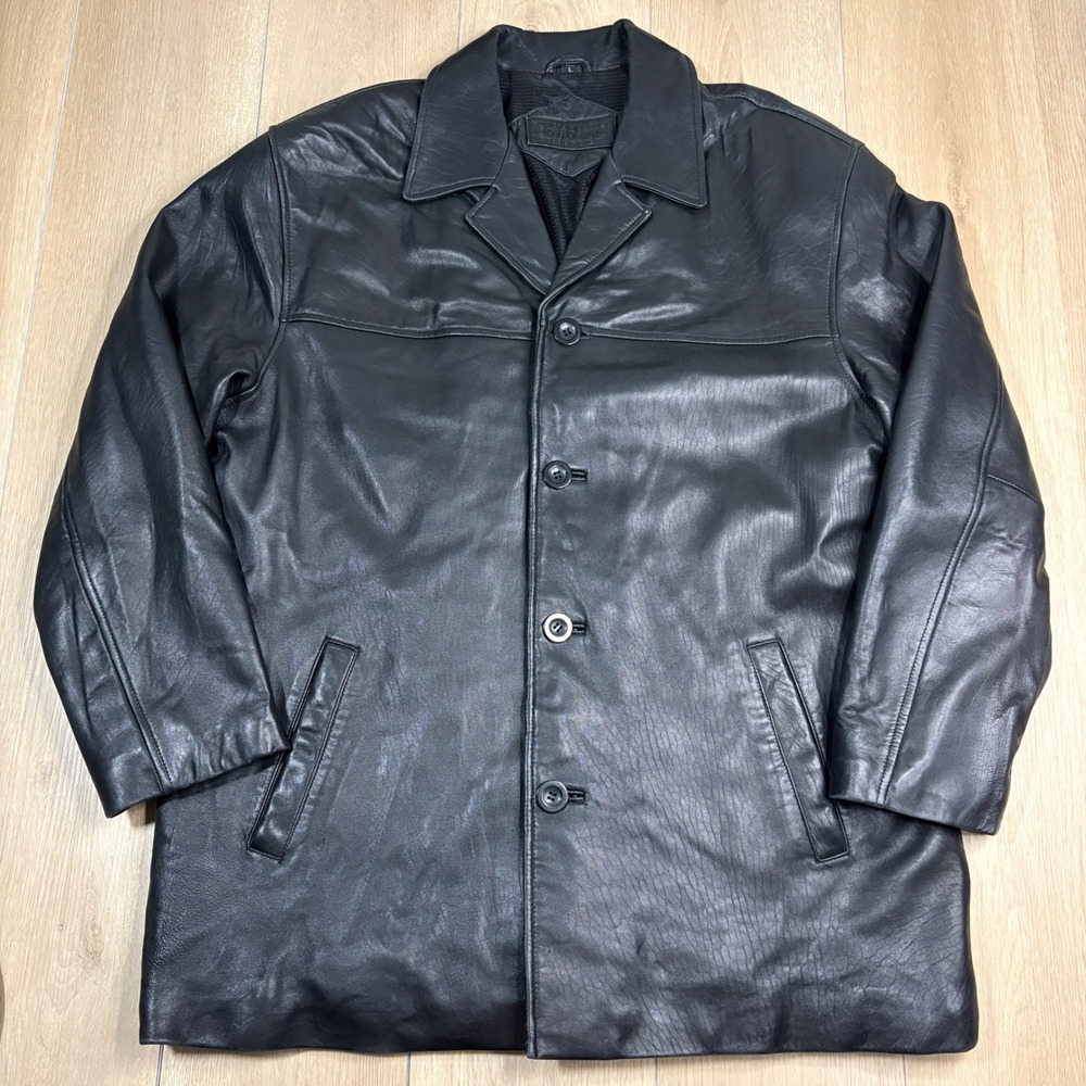 Bostonian Mens Black Butter Soft Leather Car Coat Jacket Size Large L Vintage